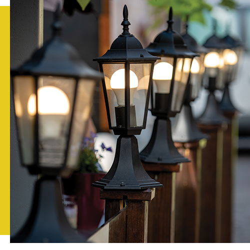 Close-up of Landscape Lighting on fence